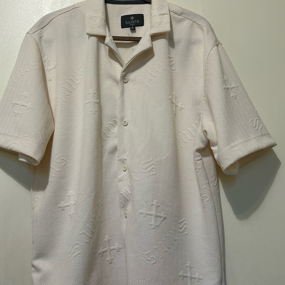 Saints Studio Italian Brand textured Short-Sleeve Camp Collar Shirt in Ivory
